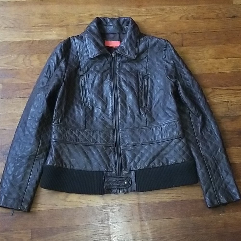 Quilted Chocolate Brown Geniune Leather Jacket